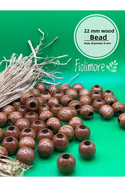 Fiolimore 22 ملم خرز خشبي بني تان (50 جرام 13 قطعة) قطر الفتحة العريضة 8 ملم ...