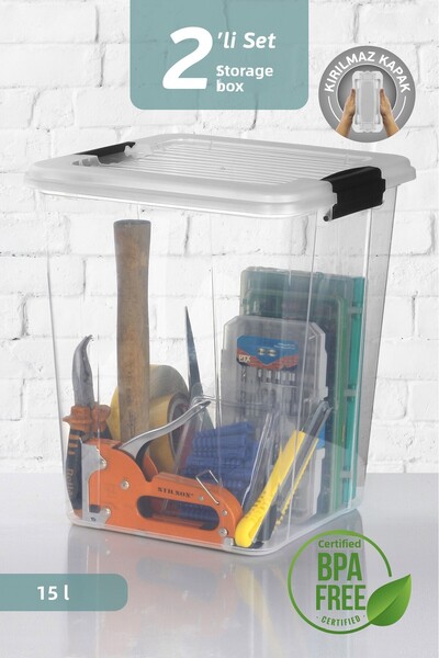 MOİ 2-Pack Megabox 15L Storage Container - Multi-Purpose Organizer with Locking Lid Pantry Storage Storage Box