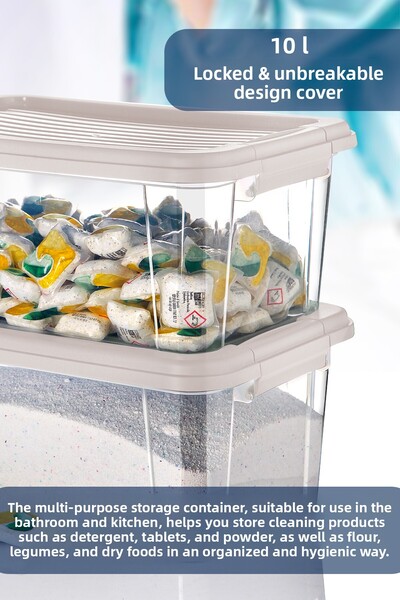 MOİ 2-Pack Mega 10L Flour and Grain Container - Bathroom Organizer with Lockable Lid, Detergent Holder Storage Box