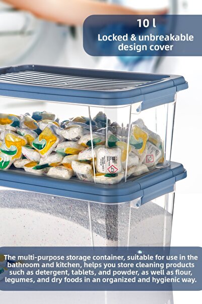 MOİ 2-Pack Mega 10L Flour and Grain Container - Bathroom Organizer with Lockable Lid, Detergent Holder Storage Box