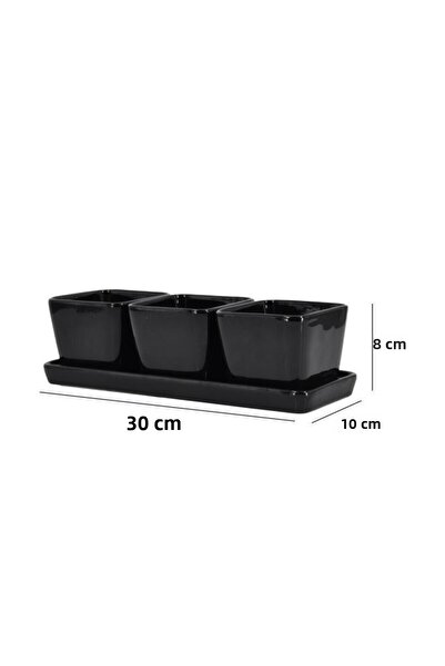 Saban Snack, Snack Bowl and Sauce Bowl Set Black Matte Tray with 3 X 300 ml Bowls