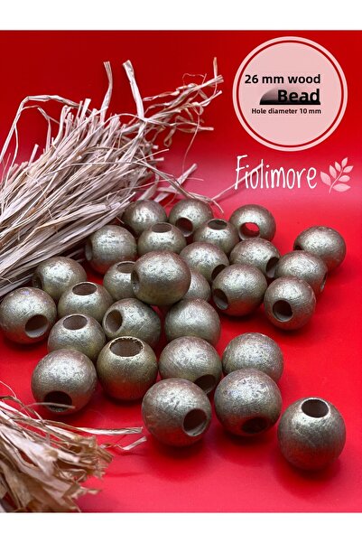 Fiolimore 26 ملم خرز خشبي أصفر ذهبي (10 قطع) حقيبة مكرامية مستديرة تصميم خرز ...