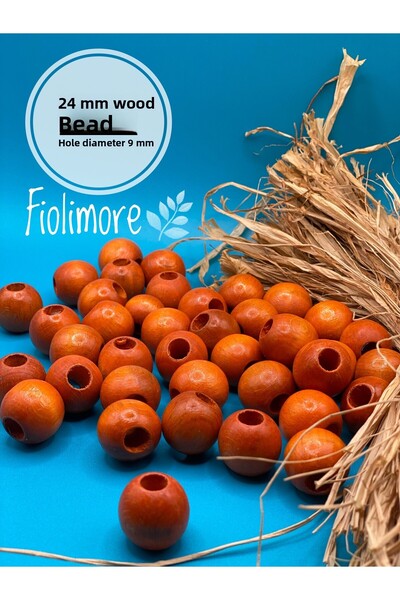 Fiolimore خرز خشبي برتقالي 24 ملم (50 جرام 13 قطعة) قطر الفتحة العريضة 9 ملم ...