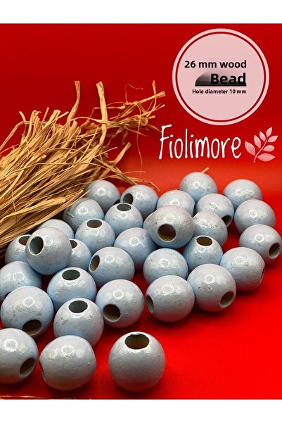 Fiolimore 26 ملم لون أزرق خرز خشبي (10 قطع) حقيبة مكرامية مستديرة تصميم خرز خ...