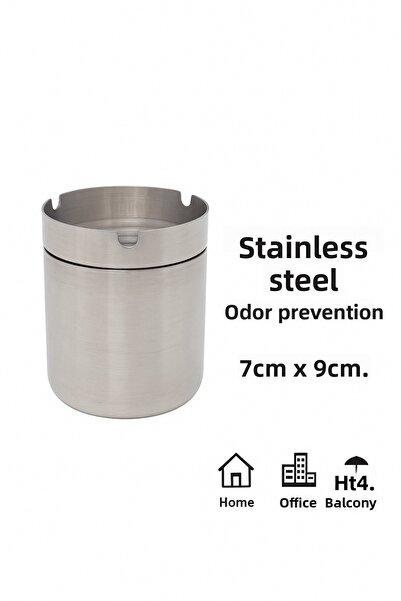 Entude Durable Stainless Steel Ashtray with Lid 7X9 cm Cafe Restaurant Ashtray