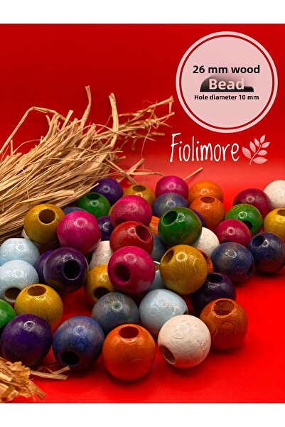 Fiolimore 26 ملم خرز خشبي متعدد الألوان (10 قطع) حقيبة مكرامية مستديرة تصميم ...