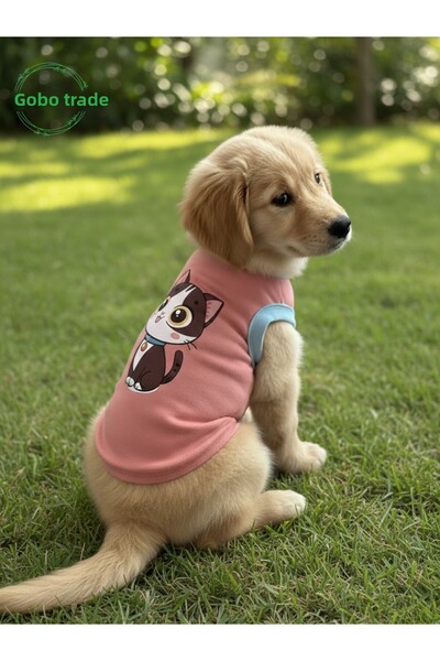 Gobo Candy Pink Color Cat and Dog Outfit Dress Black Cat Printed Medium/M/Size 2