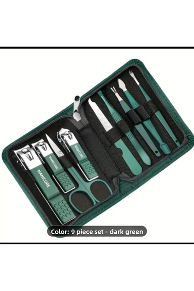 ORGANICYOU Shenzhen 9Pcs Stainless Steel Nail and Foot Care Kit - Portable Beauty Set Green