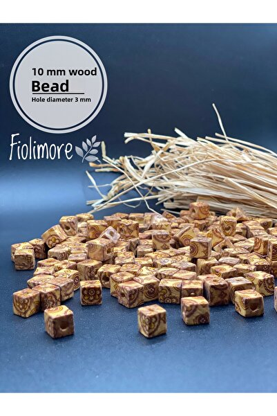 Fiolimore Ξύλινες χάντρες με σχέδιο κύβου 10 χιλιοστών (25 γραμμάρια 46 τεμάχ...