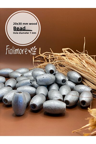 Fiolimore 20x30 мм сребристо-сива овална дървена мъниста (13 броя) Дървена мъ...
