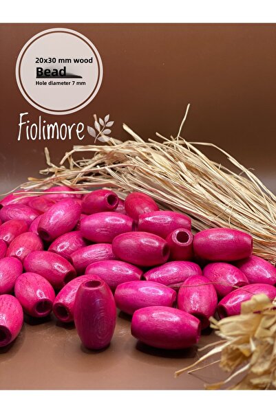 Fiolimore خرز خشبي بيضاوي الشكل باللون الوردي الفوشيا مقاس 20 × 30 مم (13 قطع...