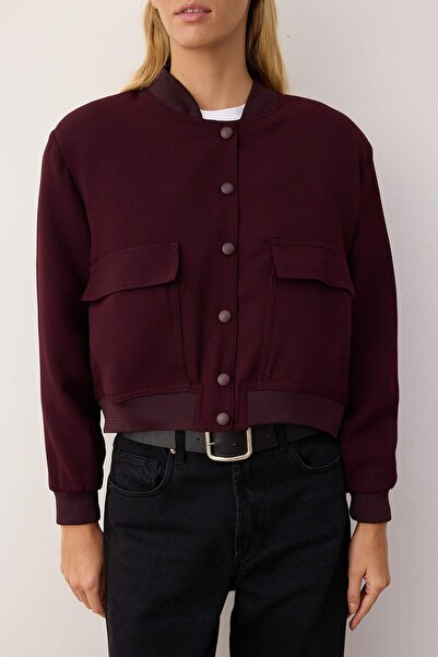 Trendyol Collection Burgundy Premium Bomber Crop Woven Jacket Twoaw24Ce00047