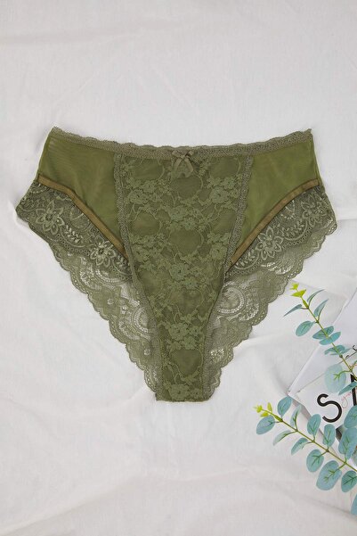 Trendyol Curve Khaki Lace Plus Size Panties Tbbaw26Cm00000