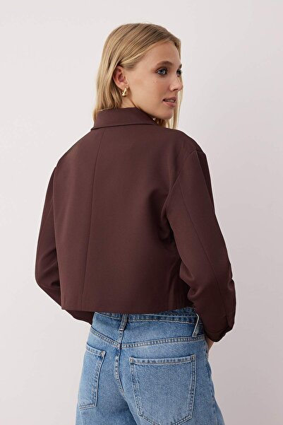 Trendyol Collection Тъмнокафяво яке с джоб и цип TWOSS24CE00031