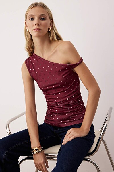 Trendyol Collection Multicolored Punatiye Printed Fitted/Skin-Fitting Stretchy Knitted Blouse Twoss25Bz00279