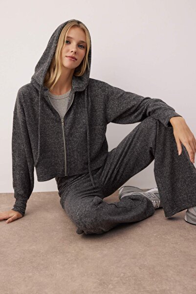 Trendyol Collection Anthracite Knitted Zippered Soft Top and Bottom Set Twoaw26Au00060