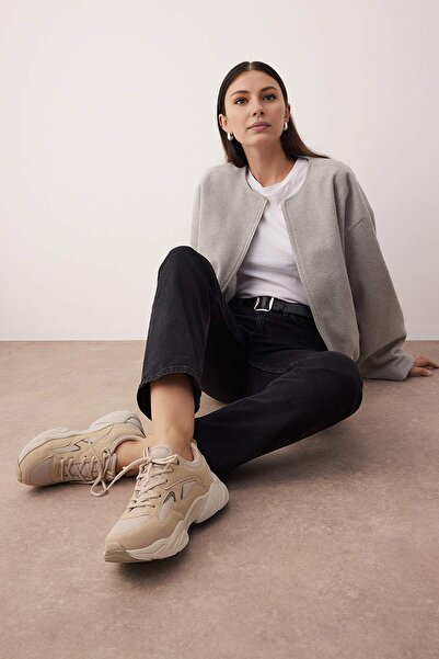 TRENDYOL SHOES Béžová kontrastní pohodlná podrážka robustní dámská sportovní obuv TAKAW26SN00023