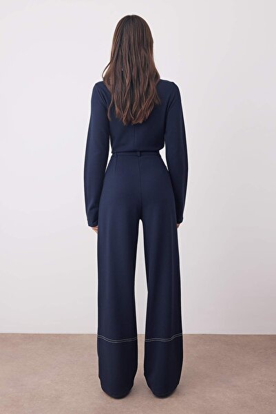 Trendyol Collection Navy Blue Stitching Detail Wide Leg/Wide Cut Knitted Trousers Twoaw26Pl00023