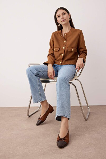 TRENDYOL SHOES Krajková mašle s detaily, koženě zdobené, semišové baleríny s mandlovou špičkou  
TAKAW26BE00003