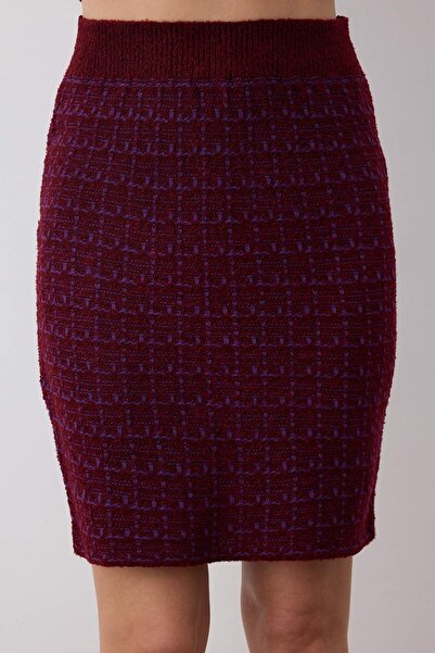 Trendyol Collection Burgundy Knit Detailed Cardigan-Skirt Knitwear Bottom-Top Set Twoaw24Au00001