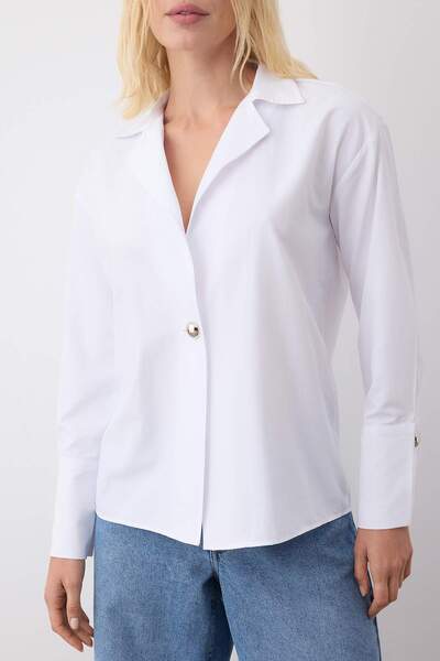 Trendyol Collection White Silver Buckle Detailed Shirt Twoaw26Go00061