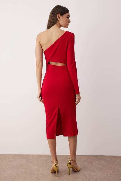 Trendyol Collection Red One-Sleeve Bodycon Woven Dress Tpraw26El00025