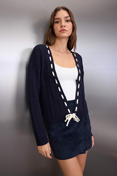Trendyol Collection Navy Blue Cotton Blend Knitwear Cardigan Twoaw26Hi00226