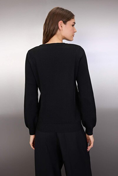 Trendyol Collection Black Ribbon Stone Detailed Knitwear Sweater Twoaw26Kz00219