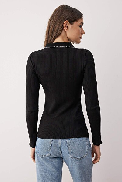 Trendyol Collection Black Mercerized Look Color Block Knitwear Sweater Twoaw26Kz00201