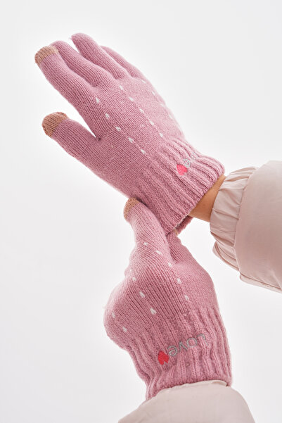 Axesoire 14703 Love Embroidered Touch Double Layer Pink Gloves