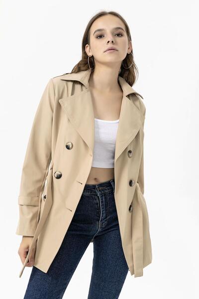 ŞİMAL Women's Button Closure Belted Trench Coat 255290 -