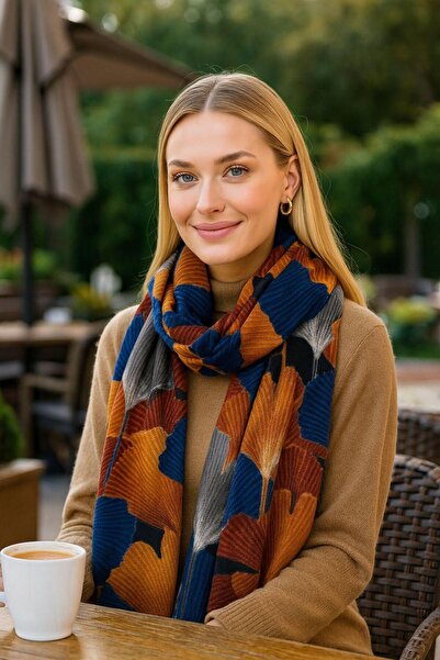 Axesoire 15162 Desenli Safran Püsküllü Kalın Şal