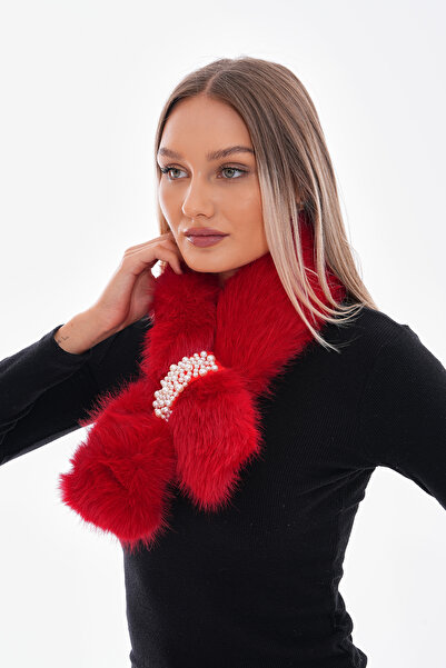 Axesoire 14700 Червоний плюшевий шарф з аксесуарами з перлин
