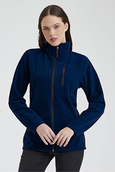 COMBİNE MİCHAİL Жіноча спортивна флісова куртка на блискавці з 3 кишенями на відкритому повітрі темно-синього кольоруPolar