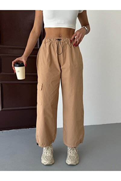 XBELLA DENİM Kadın paraşüt kumaş kargo cepli bel ve paça lastikli yazlık pant...