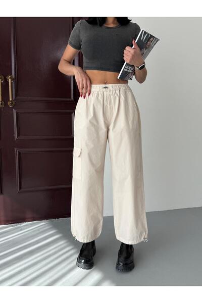 XBELLA DENİM Women's Parachute Fabric Cargo Pocket Waist and Leg Elastic Summer Pants