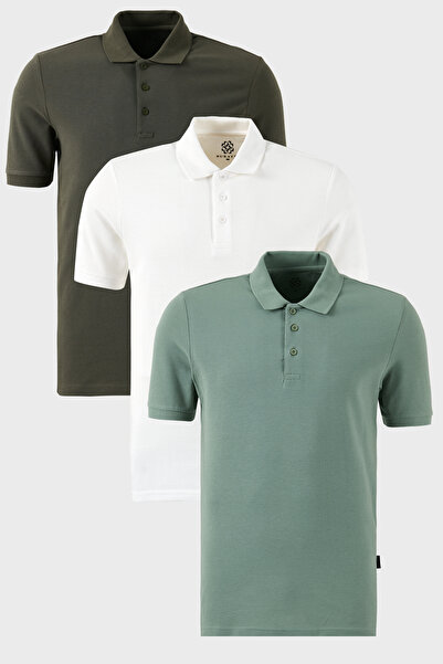 Buratti Pamuklu Regular Fit Düğmeli Polo Yaka 3'lü Paket T Shirt Erkek T SHİR...