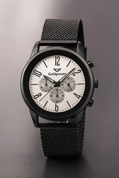 Goldpower Hasır Mıknatıslı Kordon Lüks Siyah Renk Erkek Kol Saati