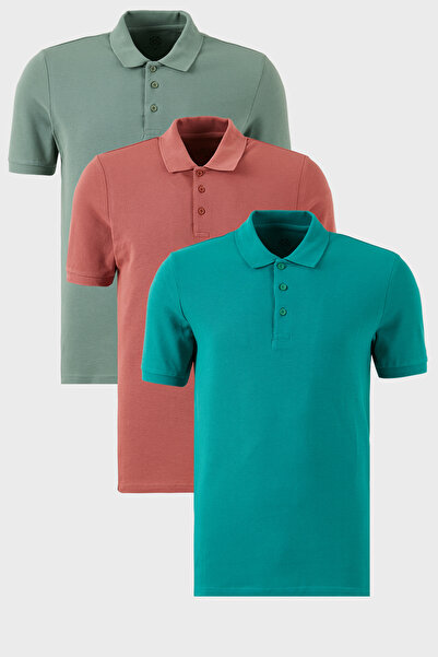 Buratti Βαμβακερό κανονικό κουμπιά γιακά πόλο 3 πακέτο μπλουζάκια ανδρικό μπλ...