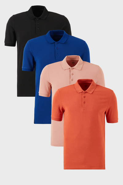 Buratti تي شيرت رجالي من القطن بقصة عادية وأزرار وياقة بولو مكون من 4 قطع 5902127 S4