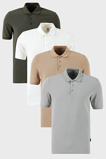 Buratti Βαμβακερό κανονικό κουμπιά γιακά πόλο 4 πακέτο Μπλουζάκια Ανδρικό T S...