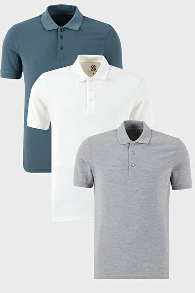 Buratti Βαμβακερό κανονικό κουμπιά γιακά πόλο 3 πακέτο μπλουζάκια ανδρικό μπλ...