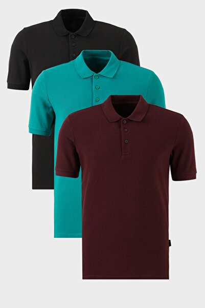 Buratti Βαμβακερό κανονικό κουμπιά γιακά πόλο 3 πακέτο μπλουζάκια ανδρικό μπλ...