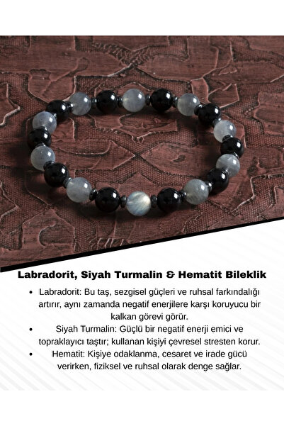 Saff Doğal Taş سوار لابرادوريت من التورمالين الأسود والهيماتيت المعتمد