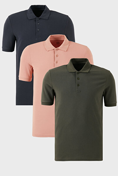 Buratti Βαμβακερό κανονικό κουμπιά γιακά πόλο 3 πακέτο μπλουζάκια ανδρικό μπλ...