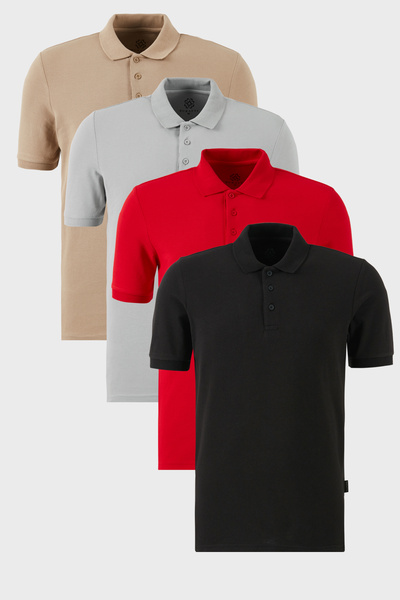 Buratti Βαμβακερό κανονικό κουμπιά γιακά πόλο 4 πακέτο Μπλουζάκια Ανδρικό T S...