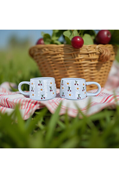 İlbay Çini Takı Ceramic Double Baby Cherry Daisy Mug Cup