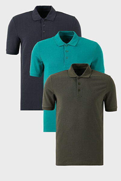 Buratti Βαμβακερό κανονικό κουμπιά γιακά πόλο 3 πακέτο μπλουζάκια ανδρικό μπλ...