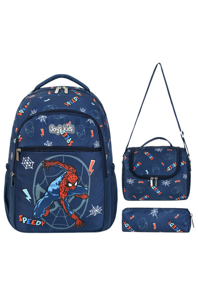 Bliss Lisanslı Örümcek Adam Desenli İlkokul Çantası Suya Dayanıklı Termal Beslenme Çantası 3'lü Set