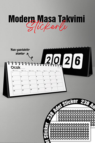 Copyrite 2026 Siyah Dekoratif Spiralli | 10x20cm | Masa Takvimi